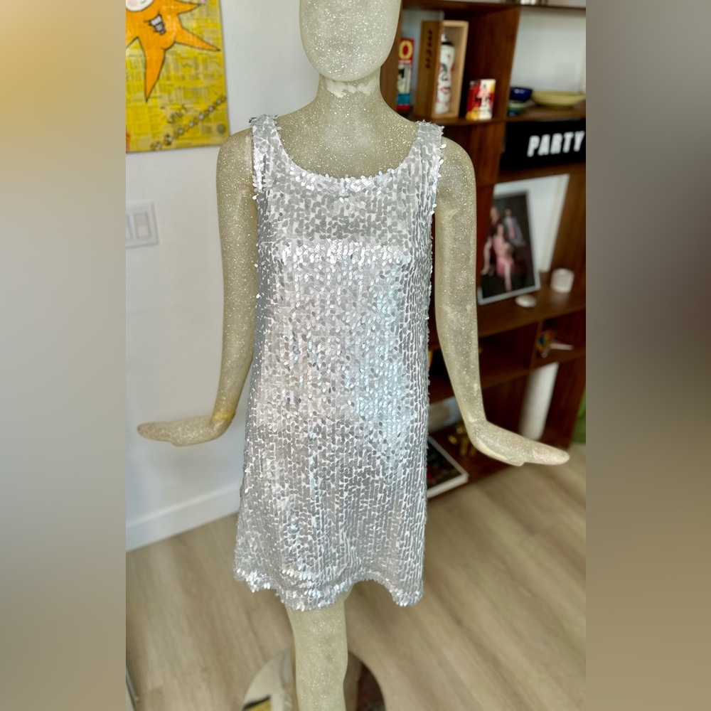 Haoduoyi Silver Sequin Sleeveless Party Dress. Size Large